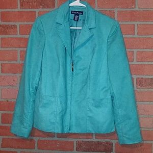 evan picone sz 8 blazer suede turquoise teal blue